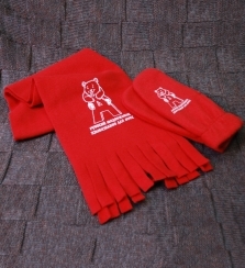 Флисовый комплект красный шарф и шапка с логотипом печатью